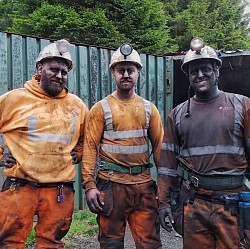 Three of the lads from Woodsmith polyhalite mine after a shift at Ayle Colliery.