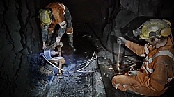 Bending rails with the Jim Crow at Ayle Colliery.