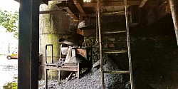 Beneath the hoppers at Ayle Colliery.